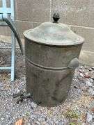 Blue Wooden Folding Chair and Vintage Metal Clam Steamer