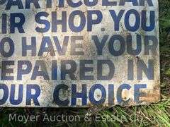 Vintage Tin Automobile Repair Shop Sign, Single Sided, 24”x36”