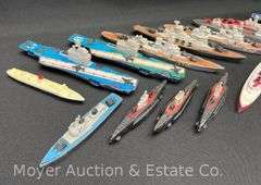 Group of Battleships and Aircraft Carriers, Die Cast and Plastic, Matchbox, Tootsie Toy, Etc., 2.5"-9"w