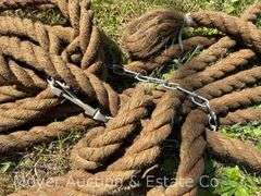 Length of Antique 1” Braided Rope with 2 Wood Pulleys