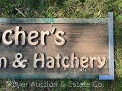"Blocher’s Fish Farm and Hatchery" Sign, Double Sided, 52”x18”h