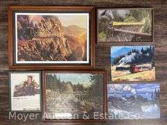 Group of Prints on Metal, Framed Railroad Puzzles, Etc., 14"x11" - 21"x29"
