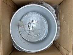 New 30qt. Aluminum Stock Pot with Lid & Used 19qt. Enamel Steam Pot with Spout and Lid