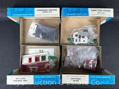 Group of Plasticville Scale Buildings in Original Boxes