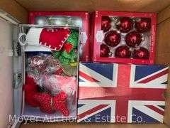 Group of Asst. Christmas Decorations, Ornaments, Figures, Christmas Tree Stand, Etc.