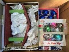 Group of Asst. Christmas Decorations, Ornaments, Figures, Christmas Tree Stand, Etc.