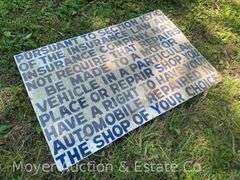 Vintage Tin Automobile Repair Shop Sign, Single Sided, 24”x36”