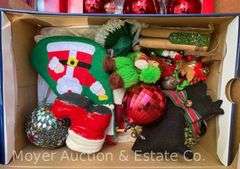 Group of Asst. Christmas Decorations, Ornaments, Figures, Christmas Tree Stand, Etc.