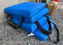 Group of Fishing: 2 Nets, 2 Tackle Boxes, Fishing Pole, & 4 Throwable Type IV Floatation Cushions