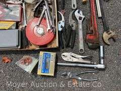 Group of Hand Tools: Wrenches, 2 T-handle Hex Key Sets, Etc.