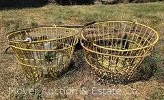 Wood Runner Sled, 3 Wire Egg Baskets, and 6 Clear Glass Insulators