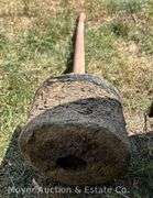 Burl Wood Maul, Hickory Handle, Antique, 35"h
