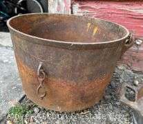 Cast Iron Oval Pan, Iron Kettle (cracked) and Aluminum Percolator Coffee Pot