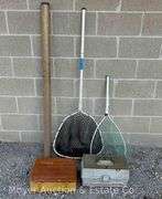 Group of Fishing: 2 Nets, 2 Tackle Boxes, Fishing Pole, & 4 Throwable Type IV Floatation Cushions