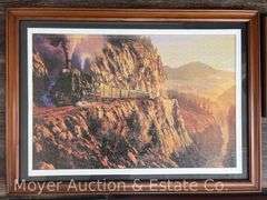 Group of Prints on Metal, Framed Railroad Puzzles, Etc., 14"x11" - 21"x29"