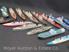 Group of Battleships and Aircraft Carriers, Die Cast and Plastic, Matchbox, Tootsie Toy, Etc., 2.5"-9"w