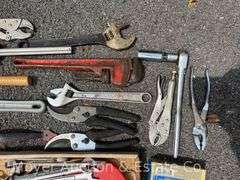 Group of Hand Tools: Wrenches, 2 T-handle Hex Key Sets, Etc.