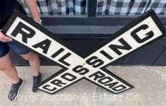 Original Cast Iron "Railroad Crossing" Sign, Good Condition, Repainted, HEAVY