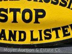 Original "STOP Railroad Crossing Look and Listen" Cast Iron Sign, Good Condition, Repainted, HEAVY