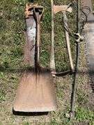 Group of Antique Long Handled Tools, Axe, Saws, Etc.