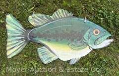 Hand-painted Wood 'Fish' Sign, double-sided, 46”w