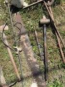 Group of Antique Long Handled Tools, Axe, Saws, Etc.