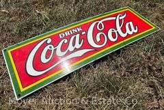 Reproduction Drink Coca-Cola Sign, Enameled Metal, 6"x18"