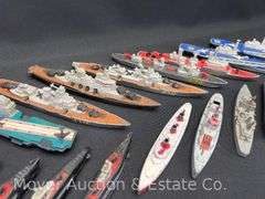 Group of Battleships and Aircraft Carriers, Die Cast and Plastic, Matchbox, Tootsie Toy, Etc., 2.5"-9"w