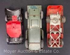 Pressed Steel Strutco and GMC Trucks with Plastic Batmobile, 13"-14.5"w
