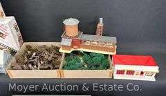 Group of Asst. Plasticville Buildings and HO Scale Crane Car
