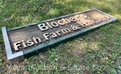 "Blocher’s Fish Farm and Hatchery" Sign, Double Sided, 52”x18”h