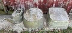 Two Galvanized Wash Basin with Watering Can