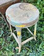 Primitive Country Bench, 24”w with Metal Shop Stool