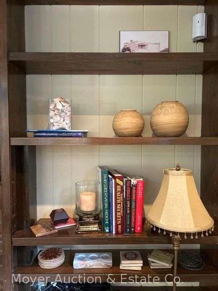 Contents of Living Room Shelves Books, Vases, Coasters, Table Lamps, Wall Art, Etc. image