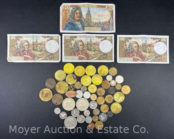 Group of Tokens, Foreign Coins and Paper Money image