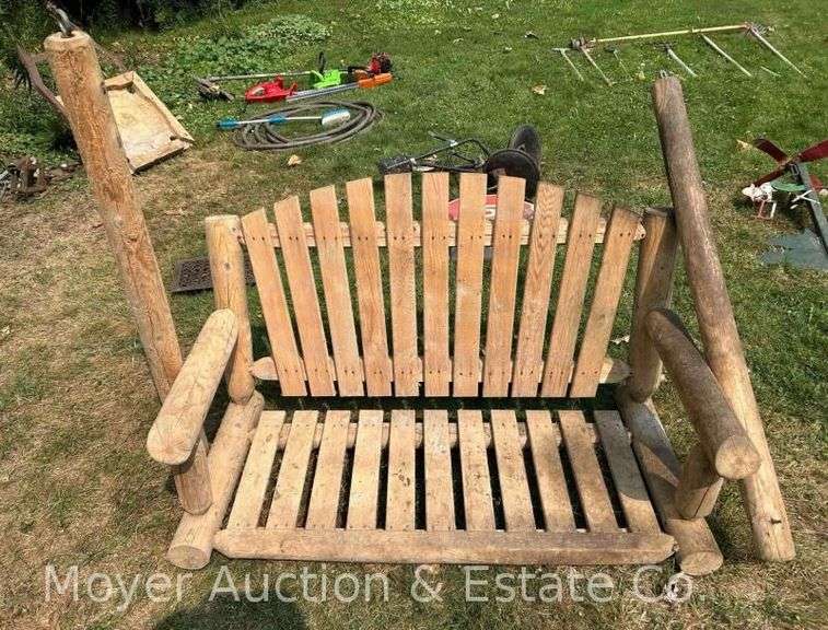 Rough Hewn Wood Porch Swing, Needs Repair, See Pictures for Condition, Approx. 48"w image