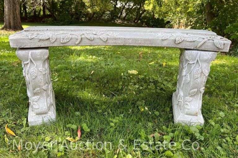 Curved Cement Garden Bench, HEAVY, 3 Pieces, 38"w image