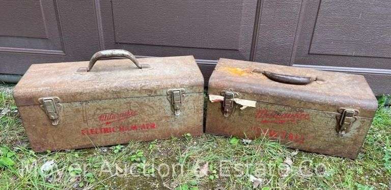 Vintage Milwaukee Electric Hammer and Sawzall with Metal Cases and Accessories image