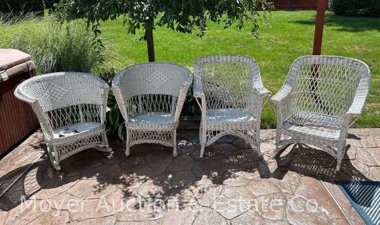 (4) Wicker Chairs, Painted White image