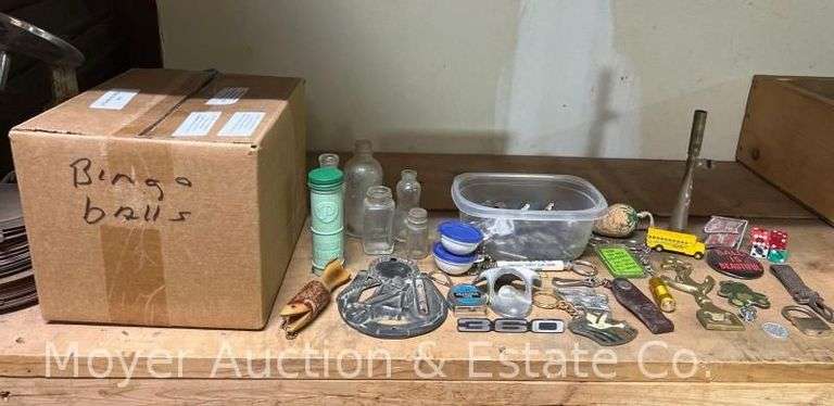 Group of Vintage Keys, Keychains, Premiums, Bingo Balls, Etc. image