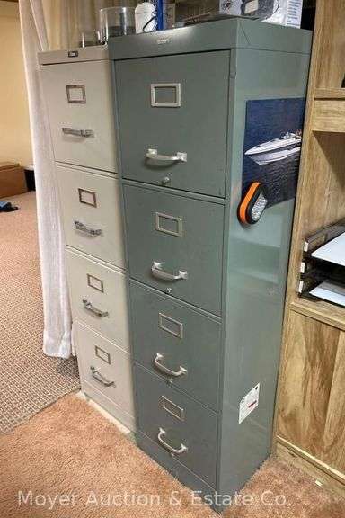 (2) Four Drawer Filing Cabinets, 15"x25"x52"h and 15"x27"x52"h image