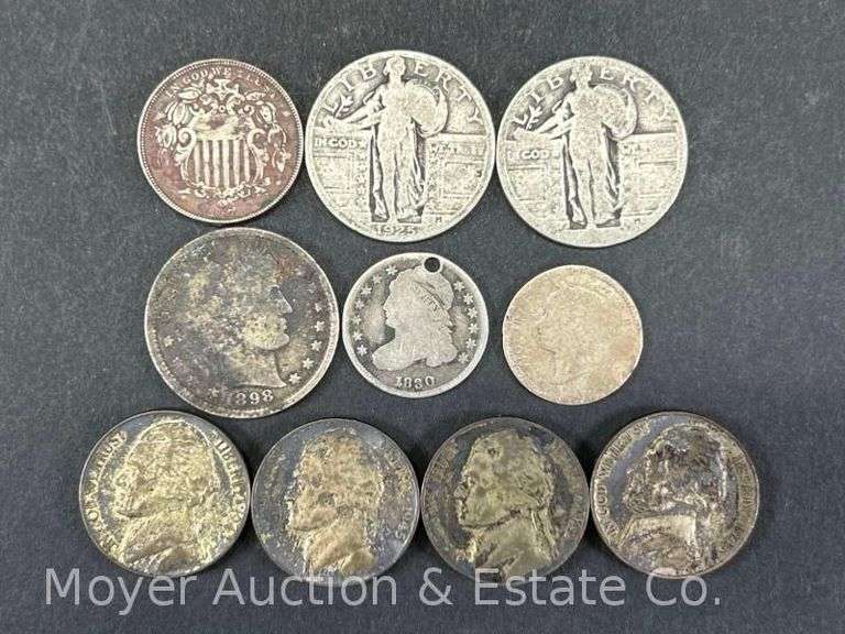 Group of Type Coins, Standing Liberty Quarters, Silver Nickels, Shield Nickel, Barber Quarter, Etc. image