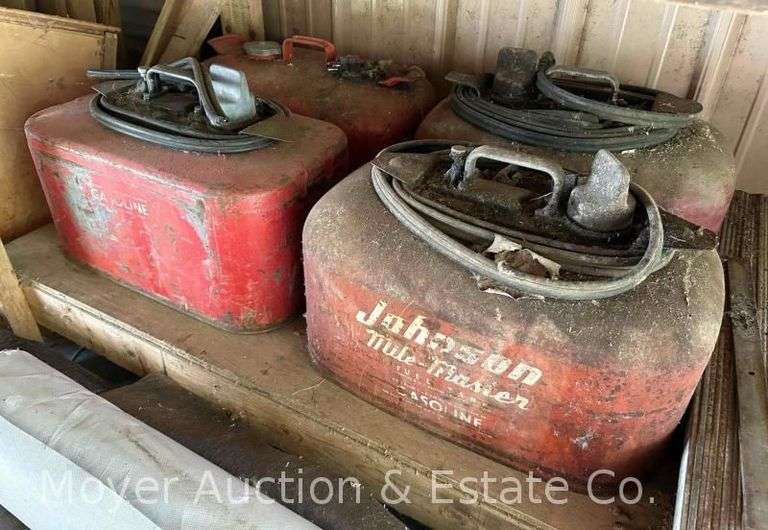 (4) Metal Outboard Motor Gas Cans, Johnson and Others image