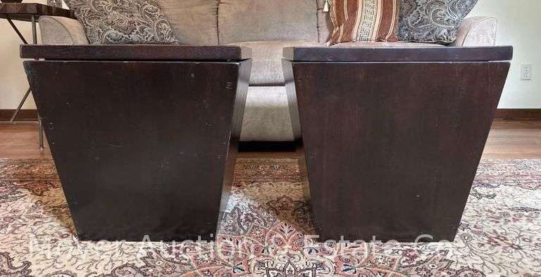 Pair of Unique Trapezoid Storage Ottomans, 19" Square image