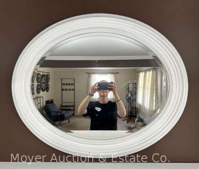 White Framed Oval Mirror, 28"x34" image