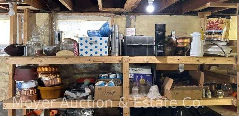 Contents of Basement Shelf, Dishes, Thermoses and Lunch Boxes, Etc. image