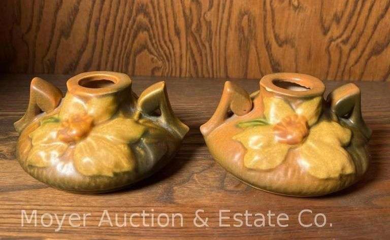 Pair of Roseville Pottery "Clematis" Candle Holders, 1158-2" image