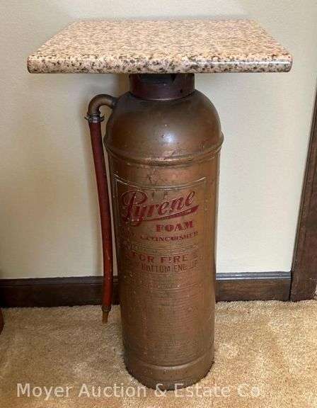 Pyrene Copper Fire Extinguisher End Table, Marble Top, Weighted Bases, HEAVY, 12"x12" Top x 24"h image