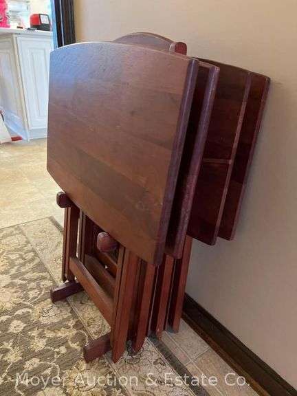 Set of Wood TV Tray Tables with Stand image