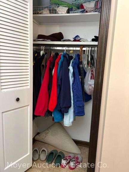 Contents of Coat Closet, Columbia Fleeces and Vest, Jackets, Crocs, Etc. image